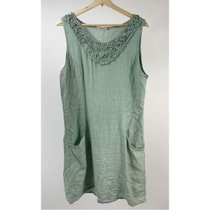 Lungo L’arno Sage Green Linen Floral Trim Summer Sheath made in Italy Dress M